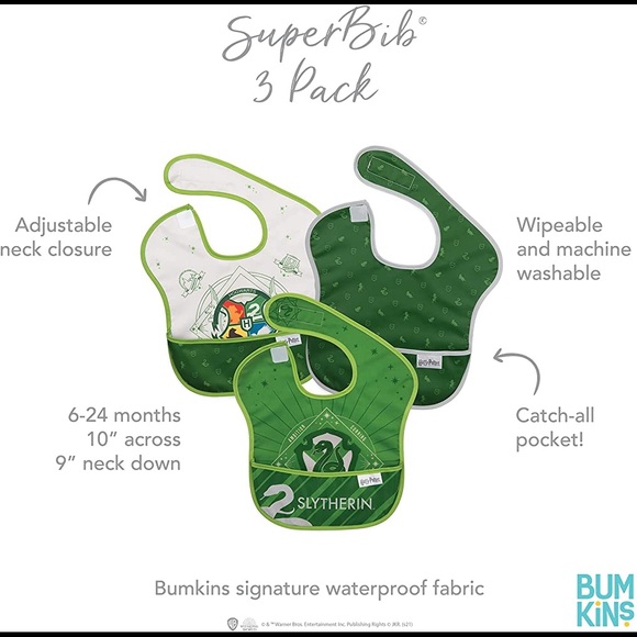 New 6-24m Slytherin Harry Potter Bumkins waterproof bibs. 3 pack. BNWT. - Picture 5 of 9